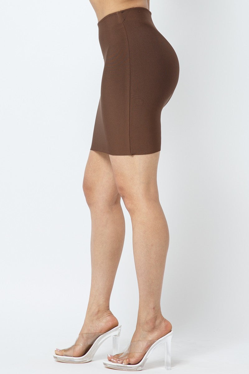 Brown Bandage Mini Skirt