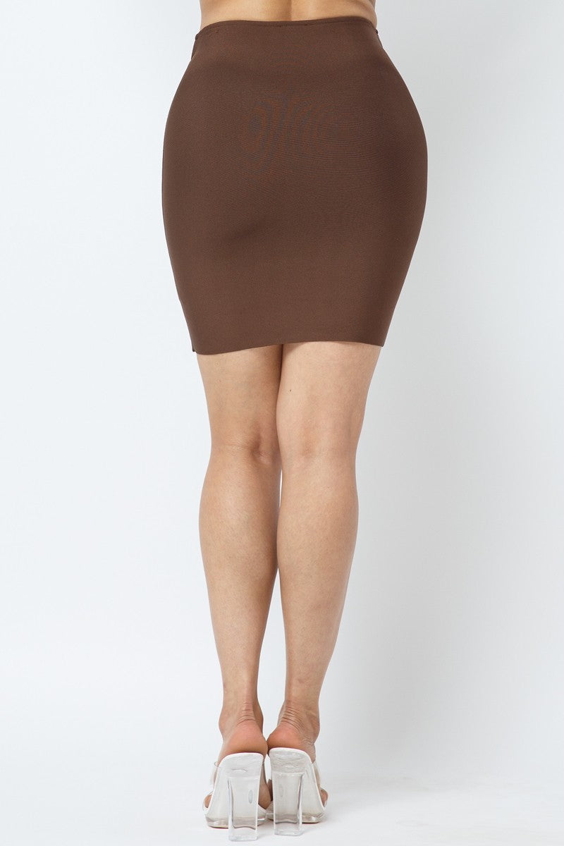 Brown Bandage Mini Skirt