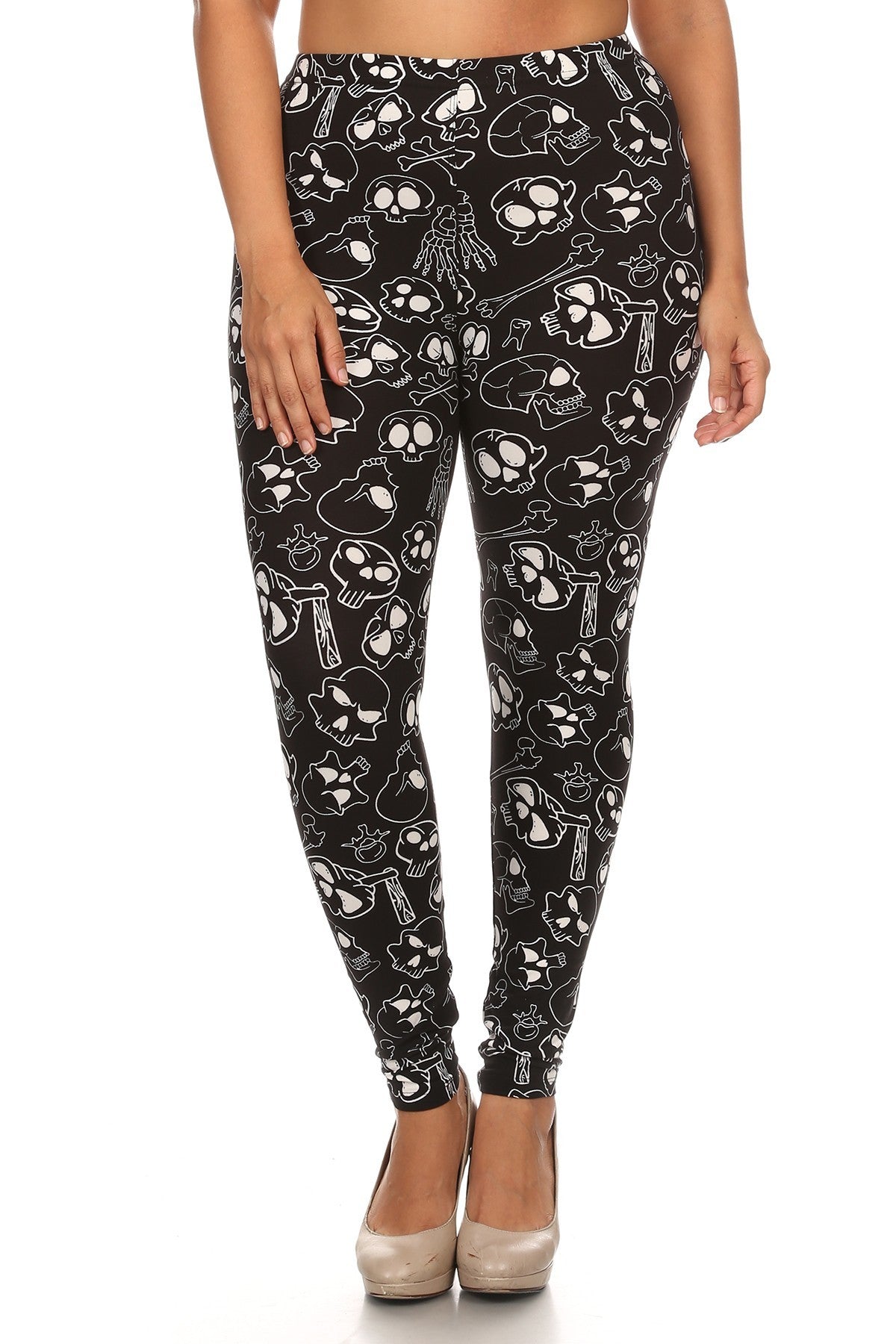 Plus Size Print, Full Length Leggings In A Fitted Style With A Banded High Waist