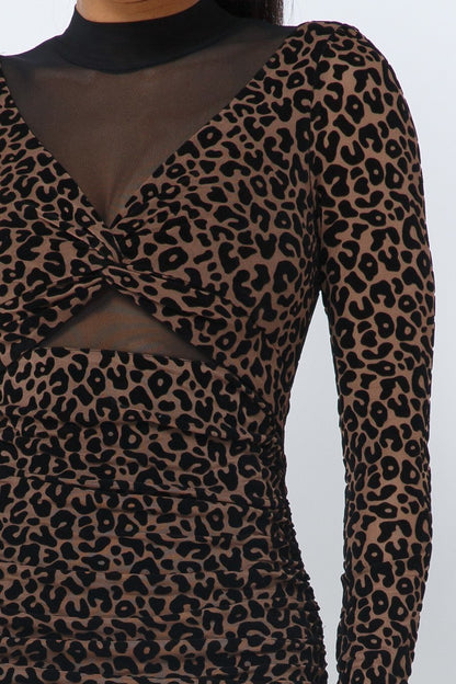 Black Animal Print Long Sleeve Mock Neck Mini Dress