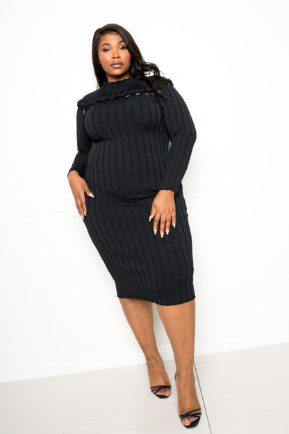 Black Bodycon Sweater Dress With Knot Detail