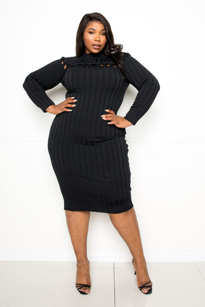 Black Bodycon Sweater Dress With Knot Detail