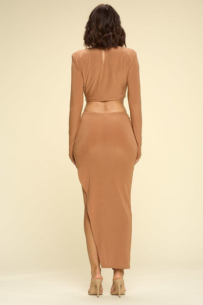 Mocha Bodycon Cut Out Midi Dress