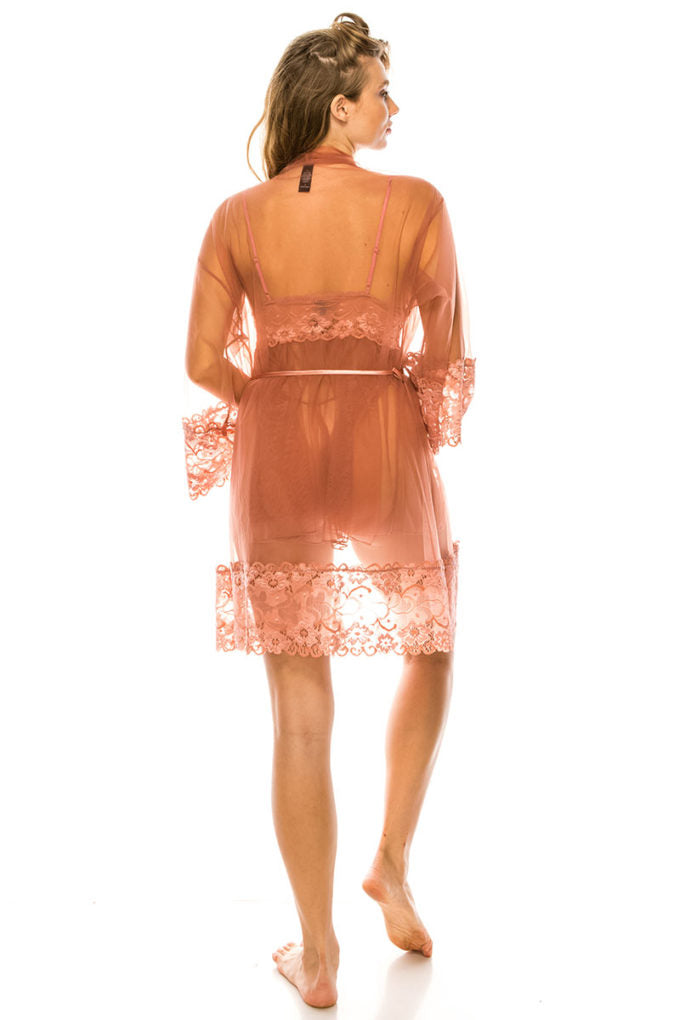 Orange 3pc Mesh Robe Set