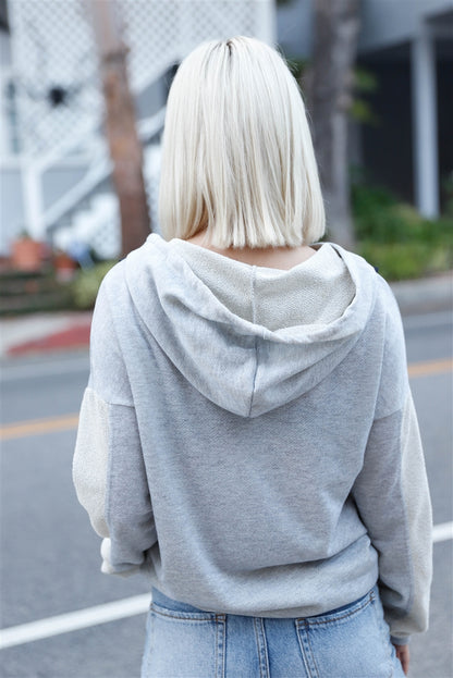 Light Grey Reversed Details Zip-up Hooded Sweater