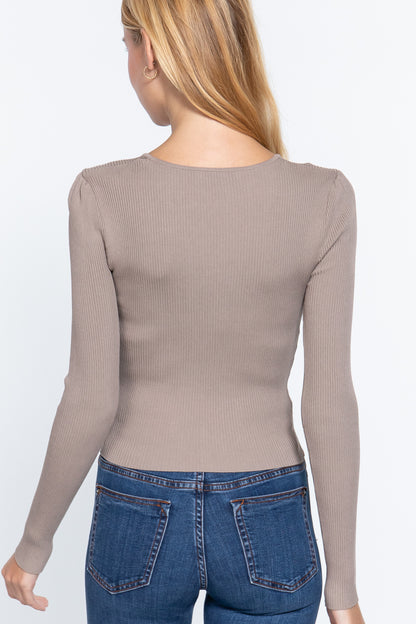 Shirring Sweatheart Neck Sweater