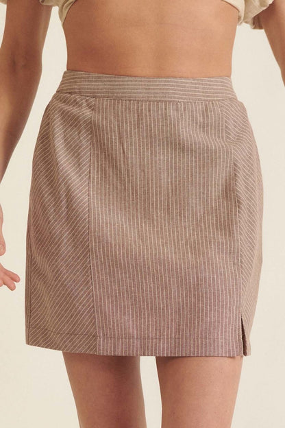 Taupe Waist Pinstripe Mini Skirt