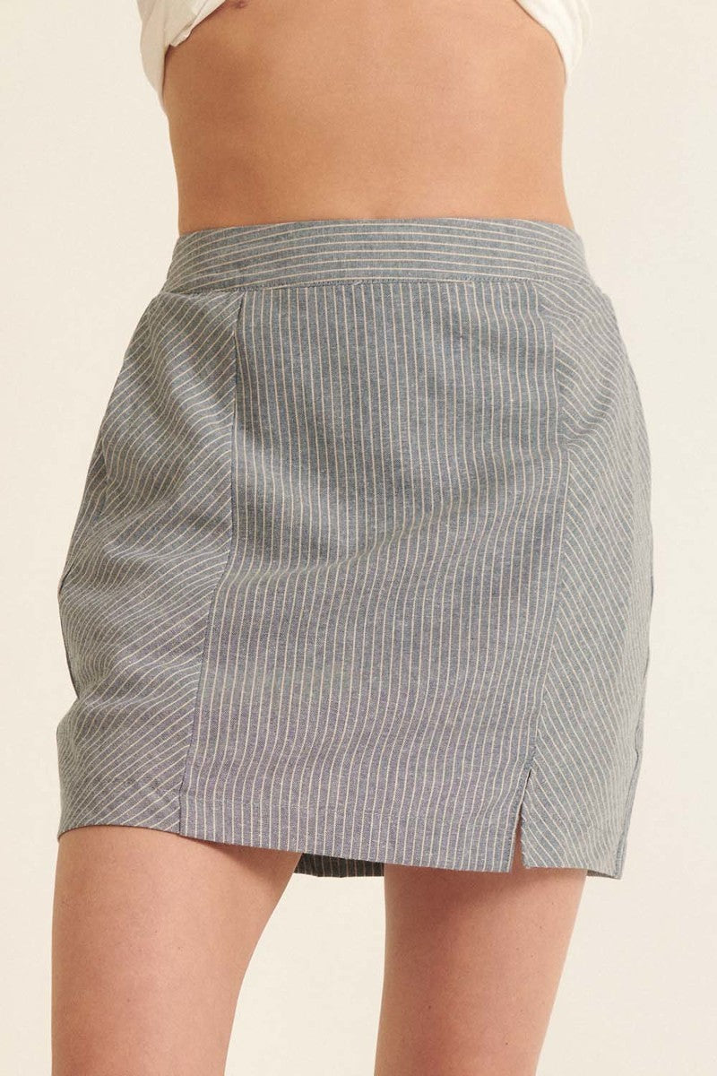 Grey Waist Pinstripe Mini Skirt