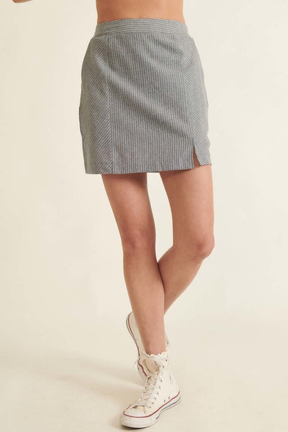 Grey Waist Pinstripe Mini Skirt