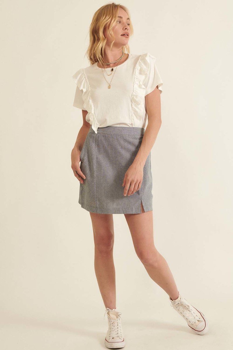 Grey Waist Pinstripe Mini Skirt