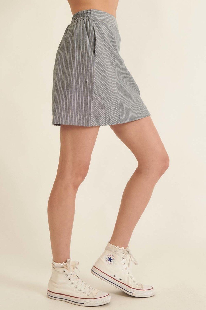 Grey Waist Pinstripe Mini Skirt