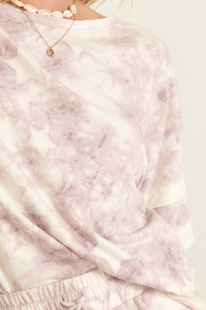 Soft Pink Star-pattern Tie-dye Knit Top