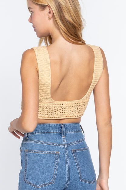 Women Textured Crop Sweater Tank Top