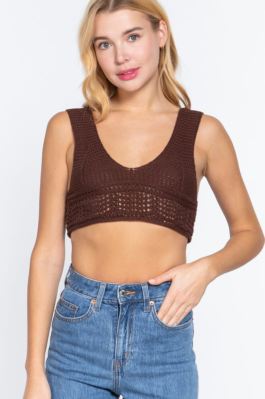 Women Textured Crop Sweater Tank Top