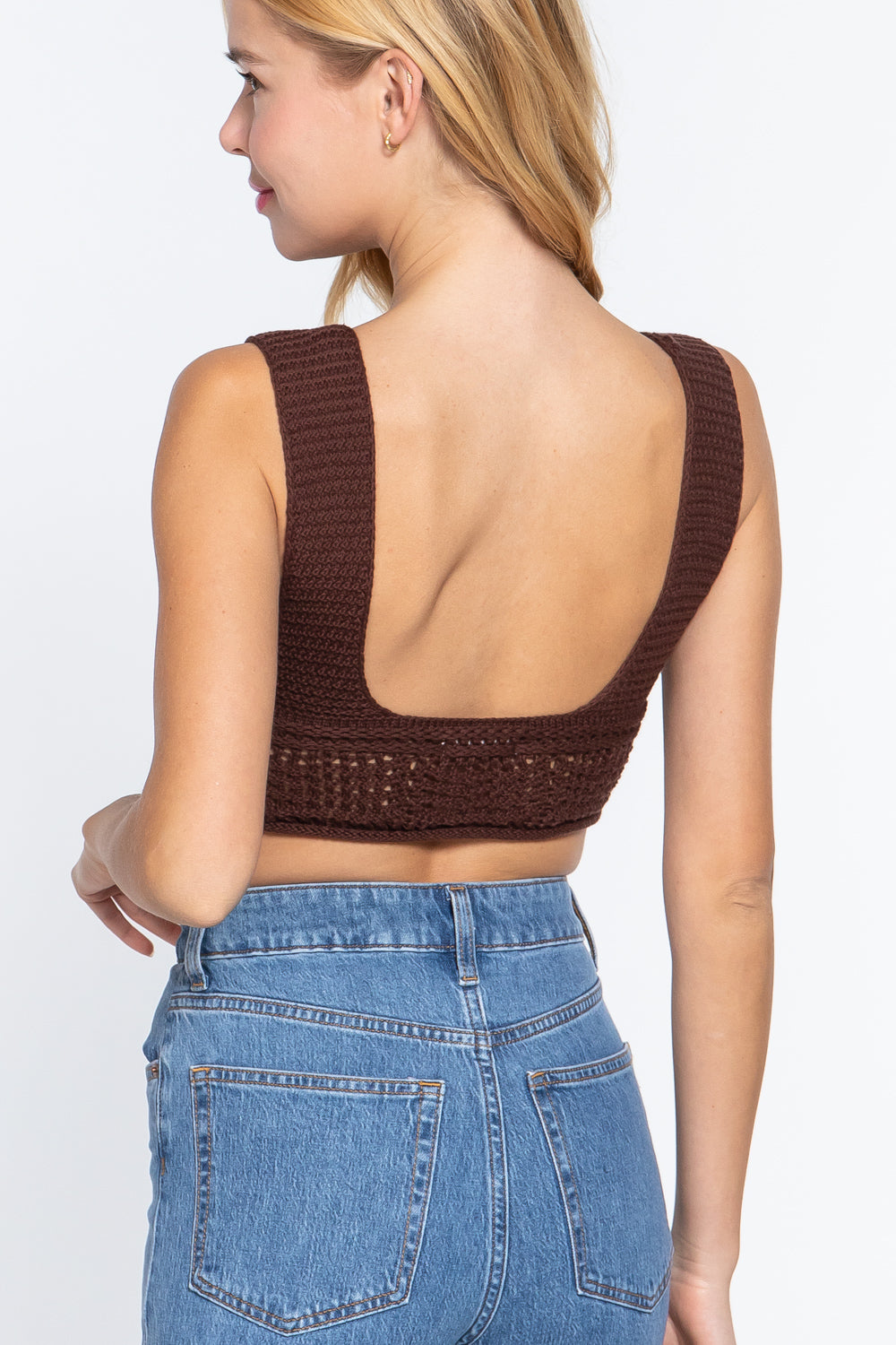 Women Textured Crop Sweater Tank Top