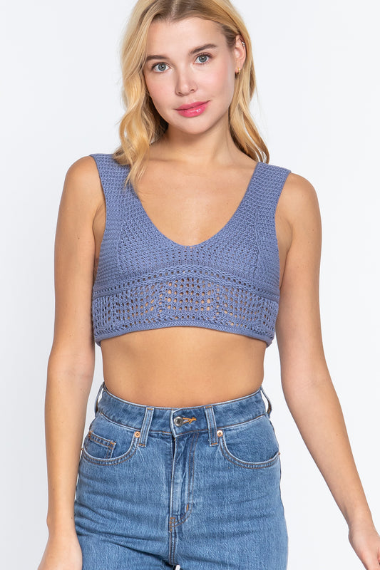 Women Textured Crop Sweater Tank Top