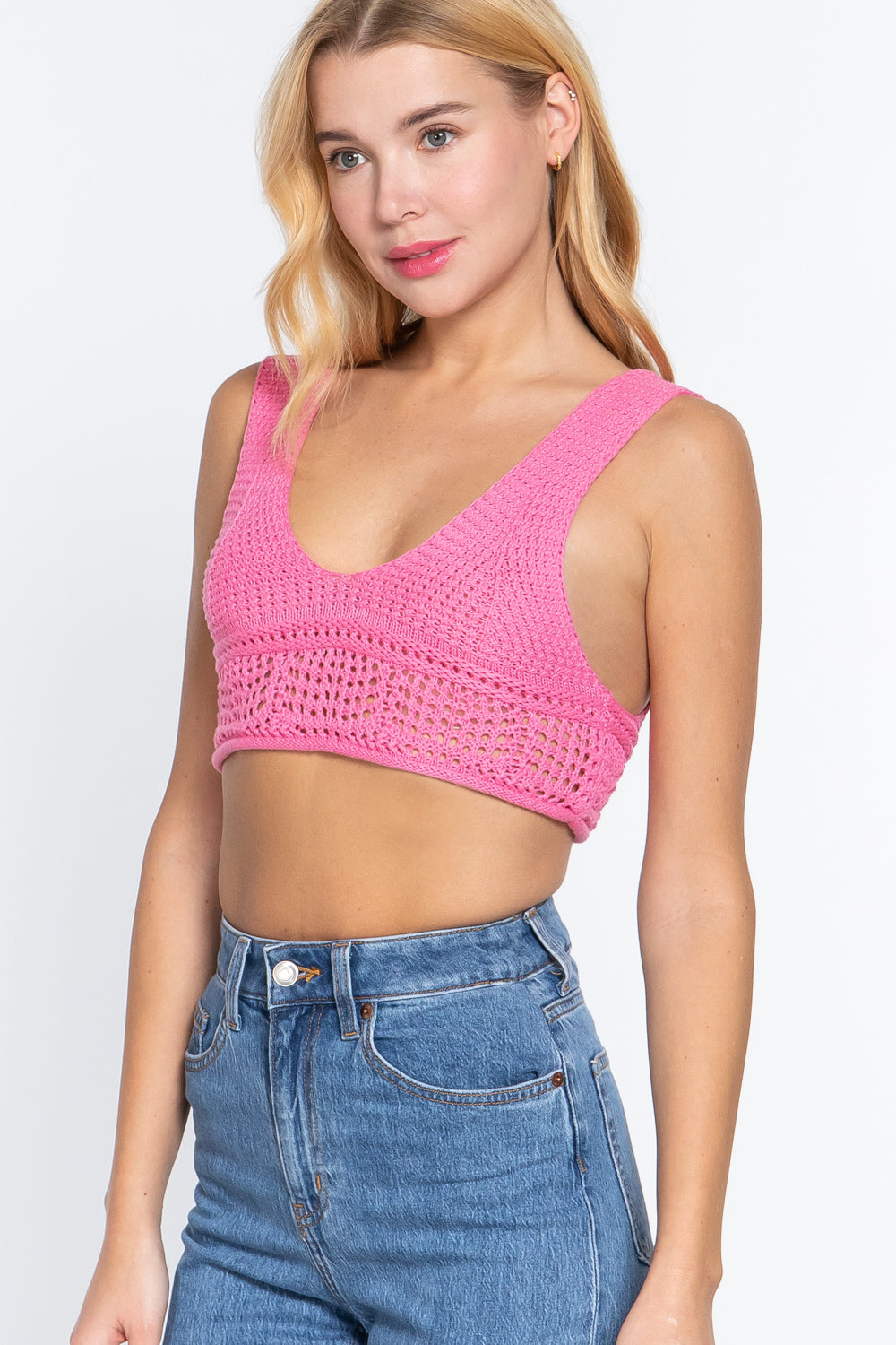 Women Textured Crop Sweater Tank Top