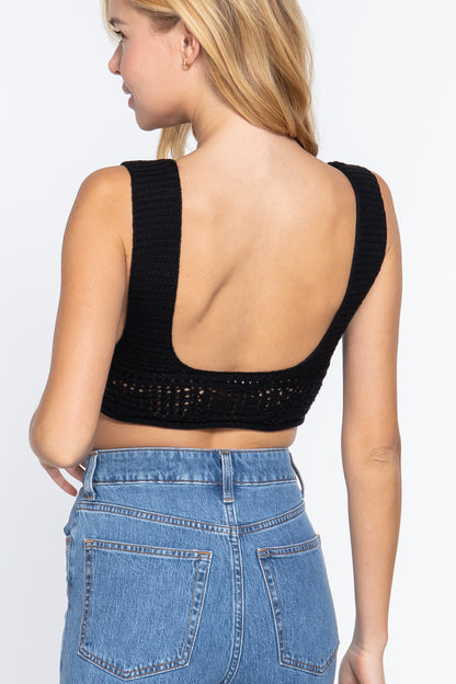 Women Textured Crop Sweater Tank Top