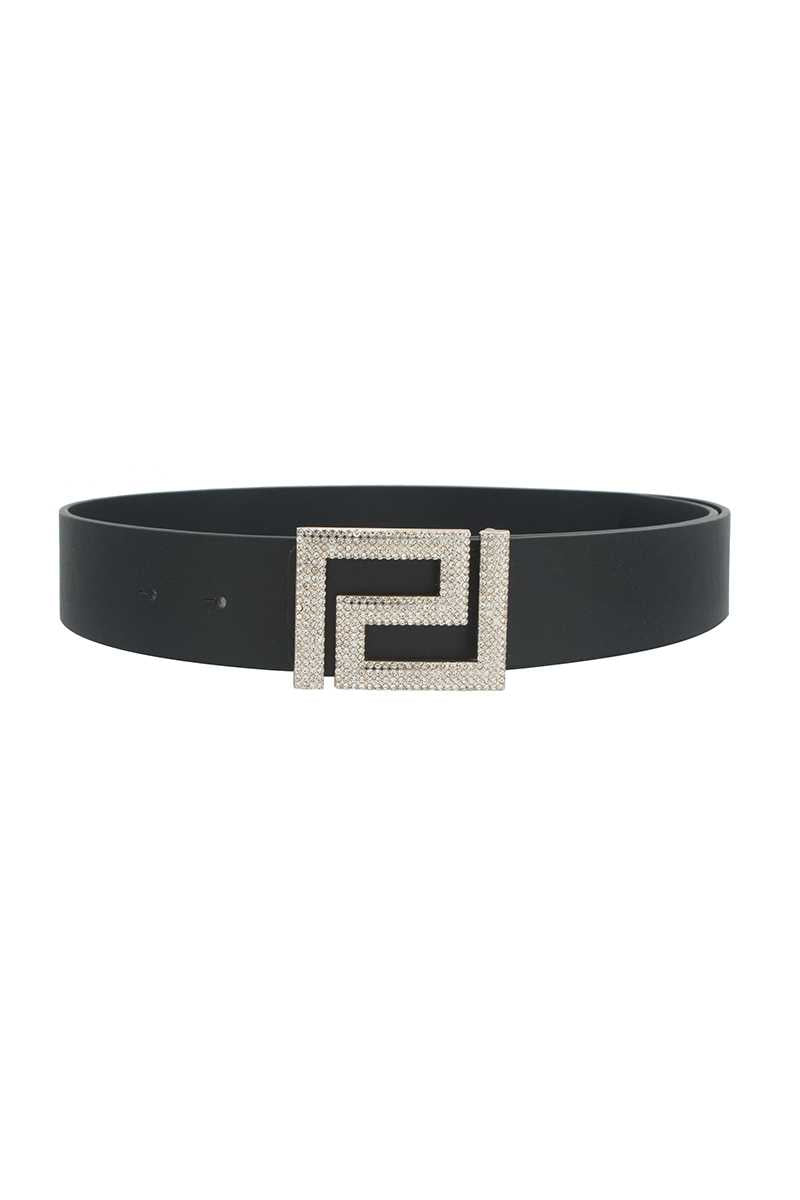 Women Rhinestone Pave Geo Shape Belt