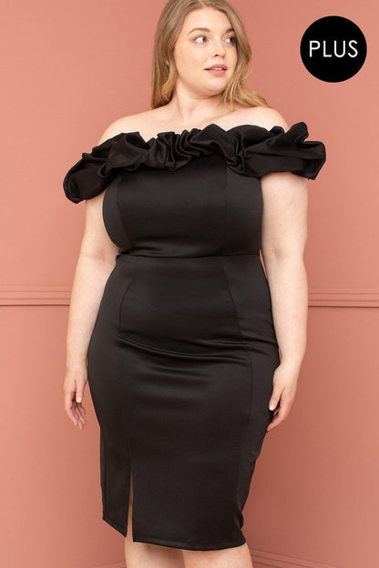 Curvy Babe Ruffle Off The Shoulder Plus Size Midi Dress