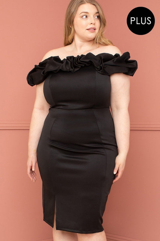 Curvy Babe Ruffle Off The Shoulder Plus Size Midi Dress