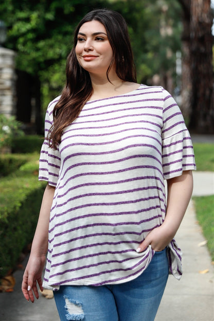 Plus Stripe Bell Short Sleeve Top