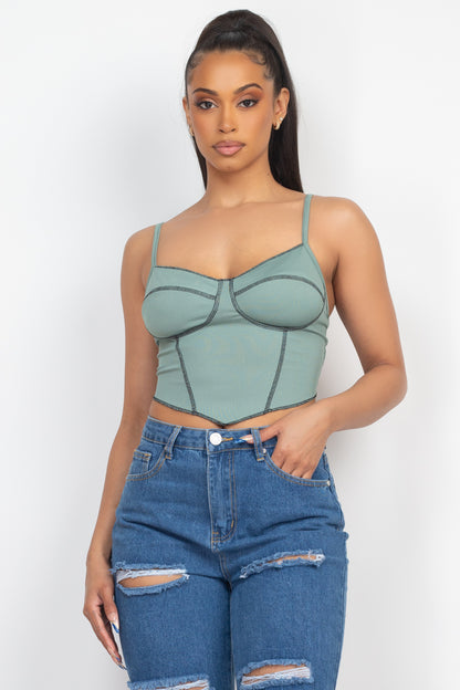 Teal Green Bustier Sleeveless Ribbed Top