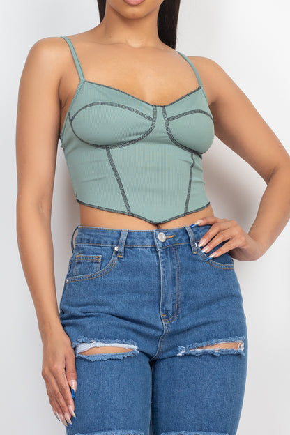 Teal Green Bustier Sleeveless Ribbed Top