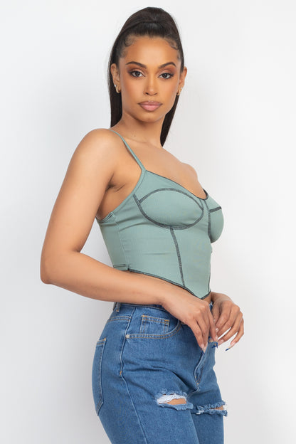 Teal Green Bustier Sleeveless Ribbed Top