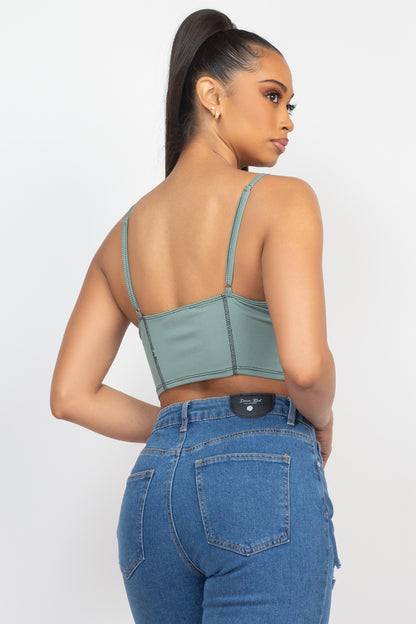 Teal Green Bustier Sleeveless Ribbed Top