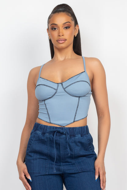 Light Blue Bustier Sleeveless Ribbed Top