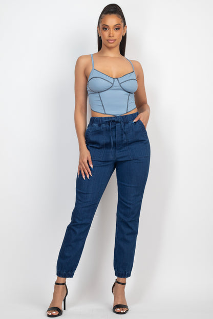 Light Blue Bustier Sleeveless Ribbed Top