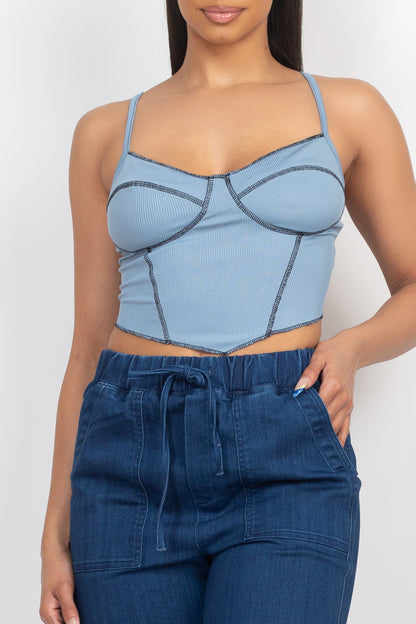 Light Blue Bustier Sleeveless Ribbed Top