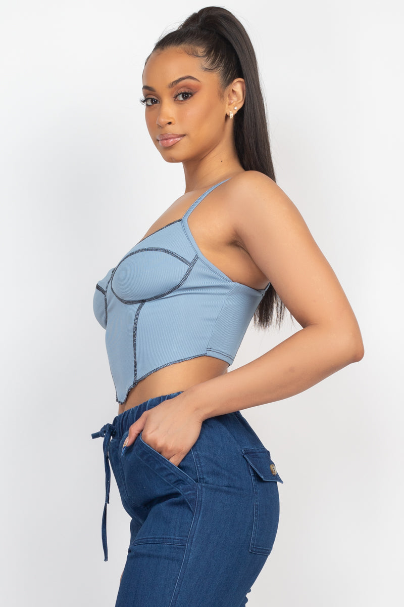 Light Blue Bustier Sleeveless Ribbed Top