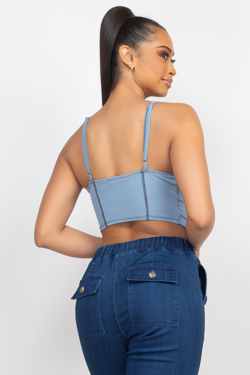 Light Blue Bustier Sleeveless Ribbed Top