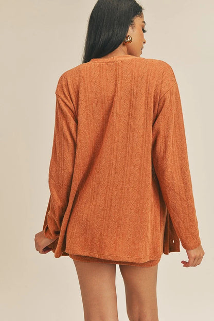 Orange Brown Cardigan Solid Color 3 Piece Set