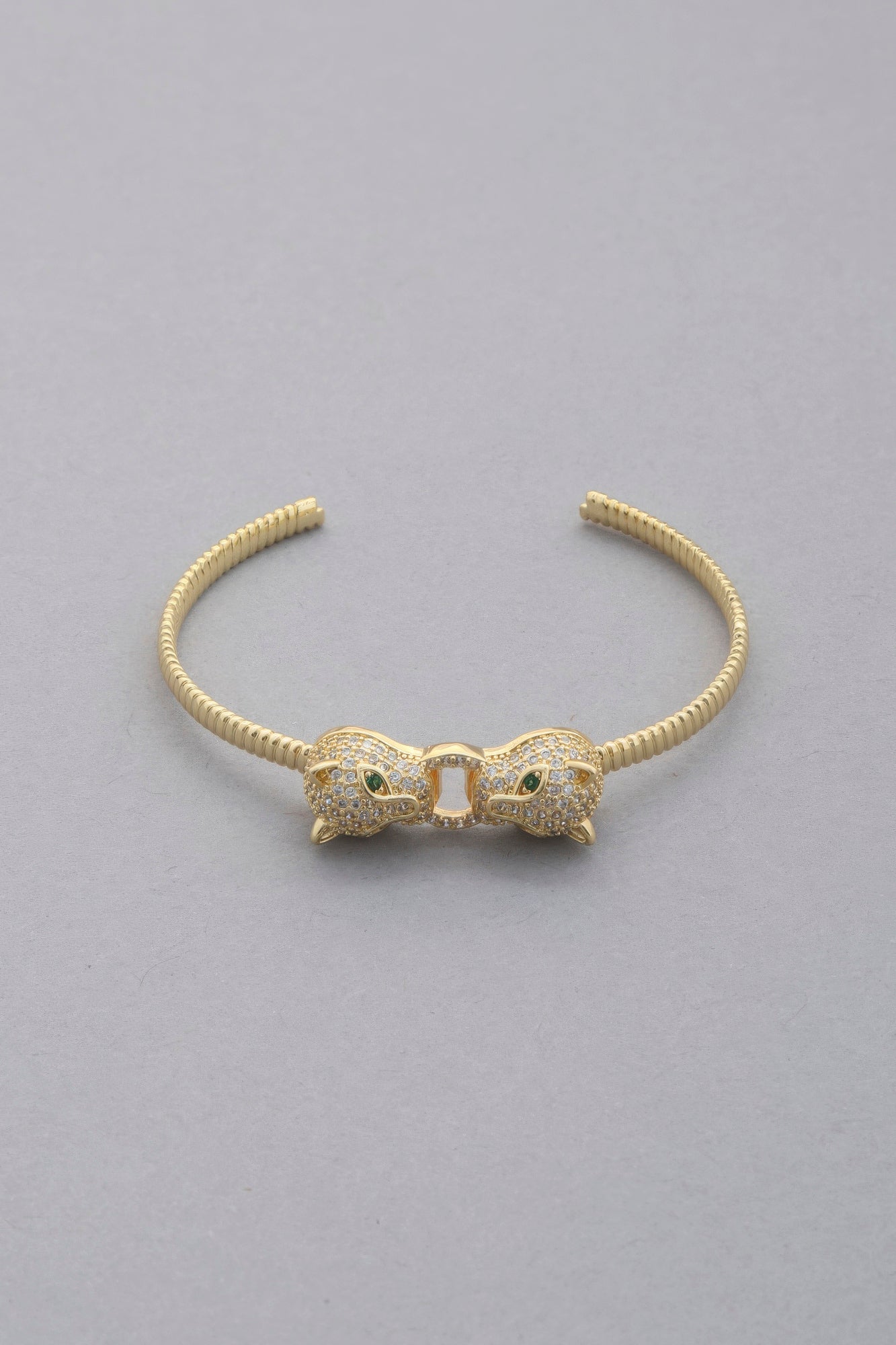 Double Leopard Head Metal Bangle Bracelet