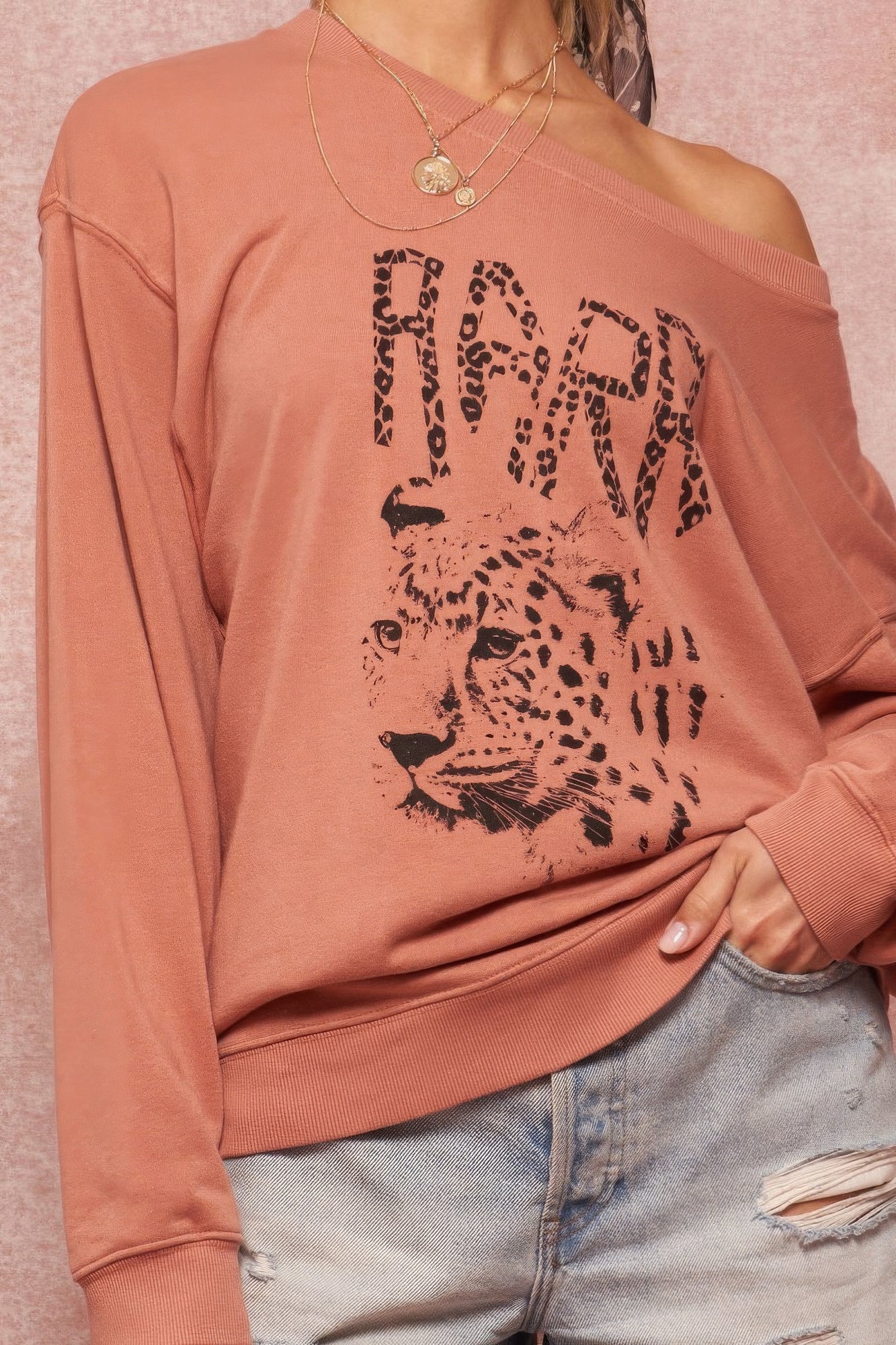 Light Salmon Garment Dyed French Terry Graphic Sweatshirt