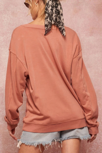 Light Salmon Garment Dyed French Terry Graphic Sweatshirt