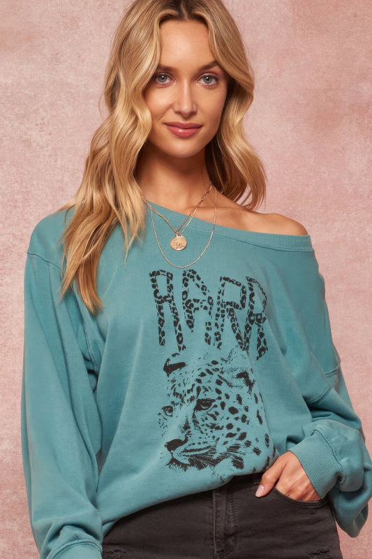 Teal Garment Dyed French Terry Graphic Sweatshirt