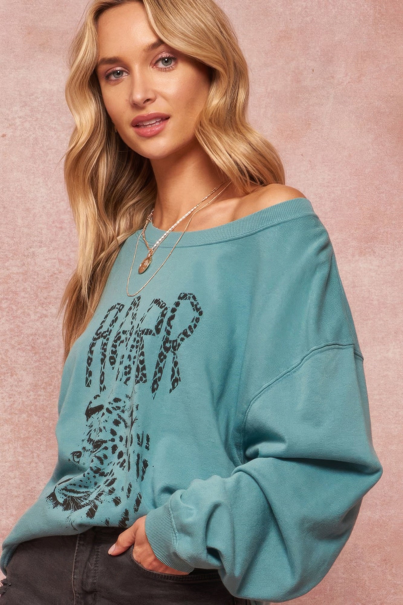 Teal Garment Dyed French Terry Graphic Sweatshirt