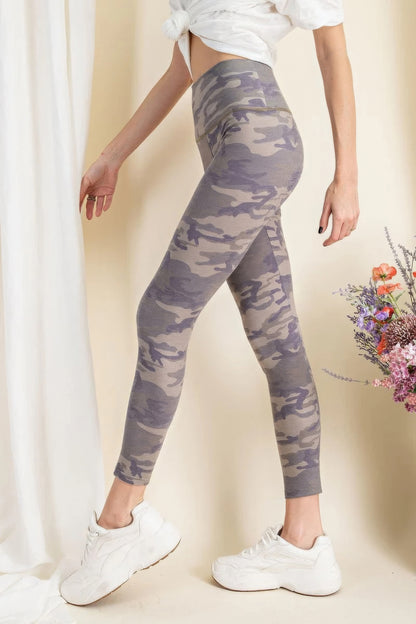 Grey Camouflage Printed Rayon Spandex Leggings