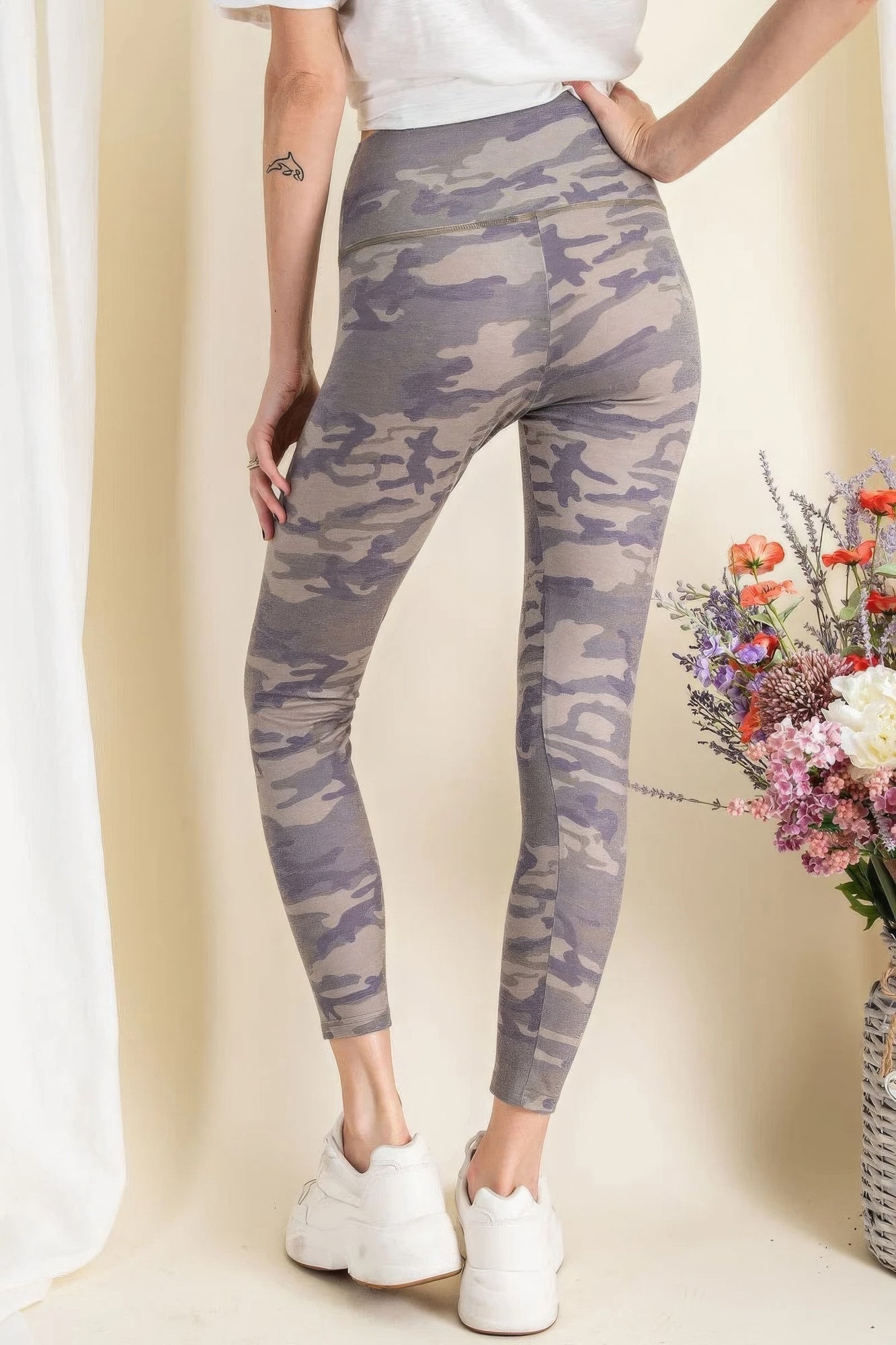 Grey Camouflage Printed Rayon Spandex Leggings