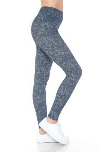 Gray 5-inch Long Yoga Style Banded Lined Multi Printed Knit Legging With High Waist