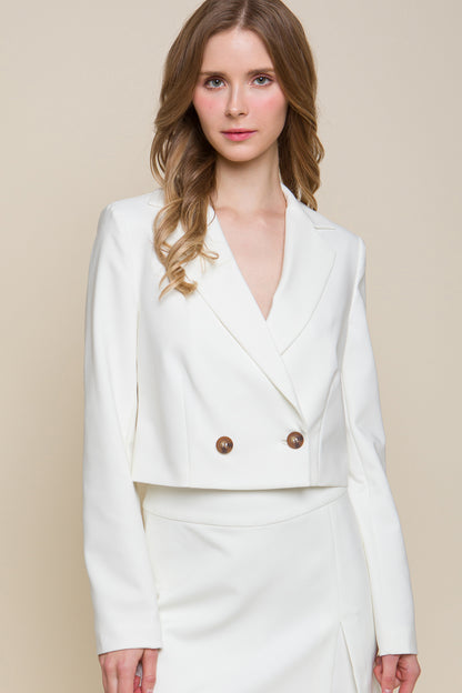 White Button Crop Blazer