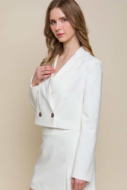White Button Crop Blazer