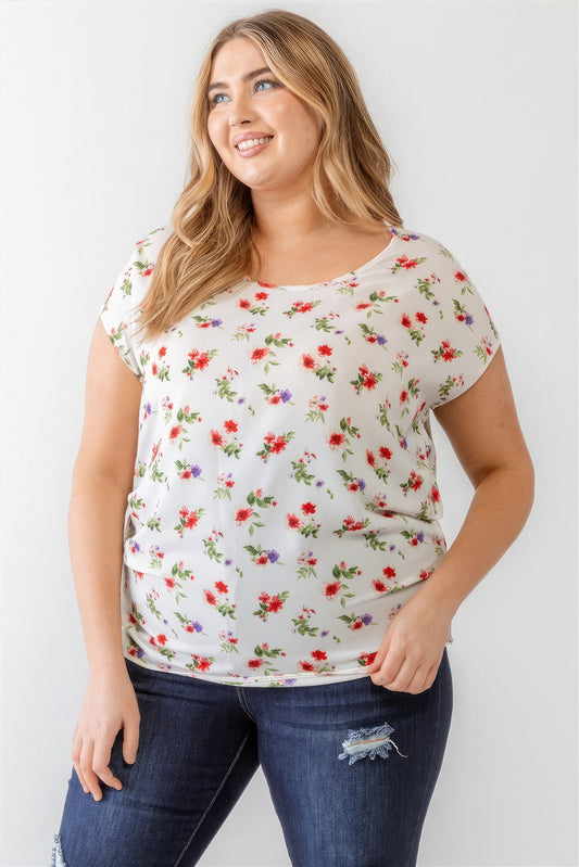 Plus Flower Print Ruched Top