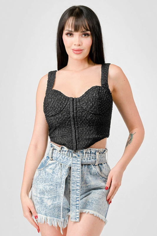 White Stretch Knit Sweetheart Hooked Bustier Cropped Top