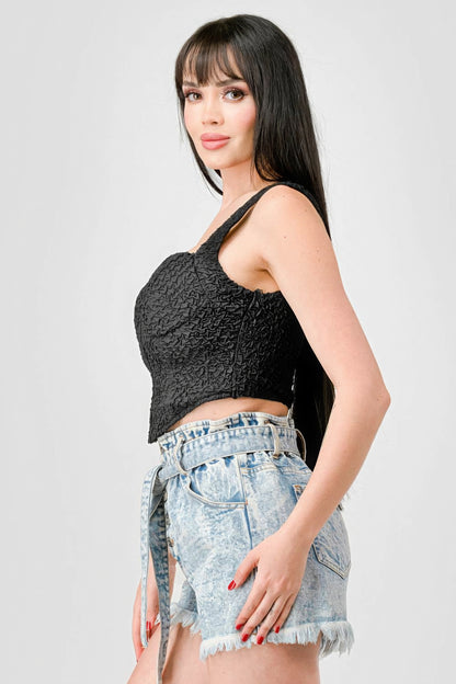 White Stretch Knit Sweetheart Hooked Bustier Cropped Top