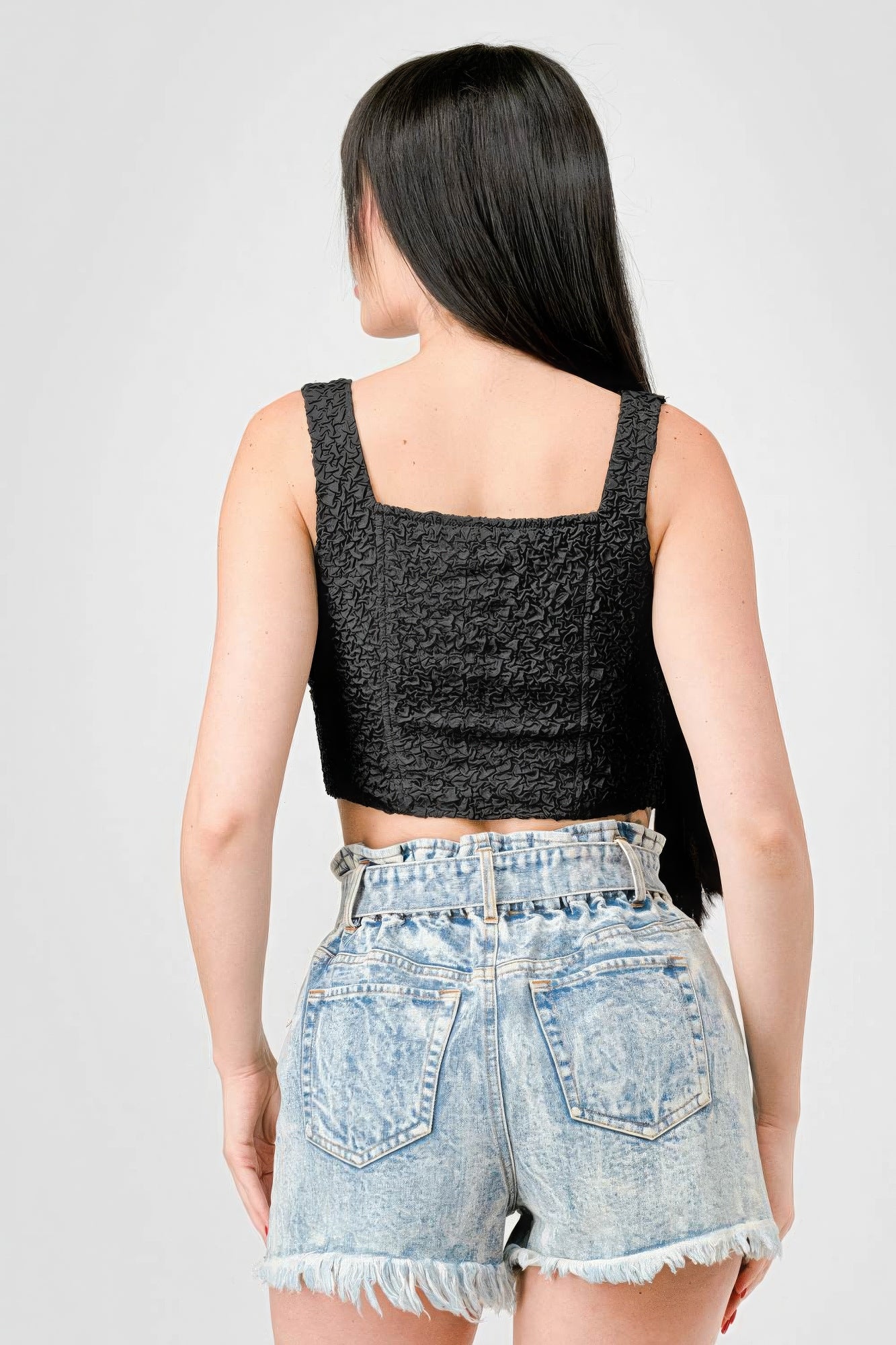 White Stretch Knit Sweetheart Hooked Bustier Cropped Top
